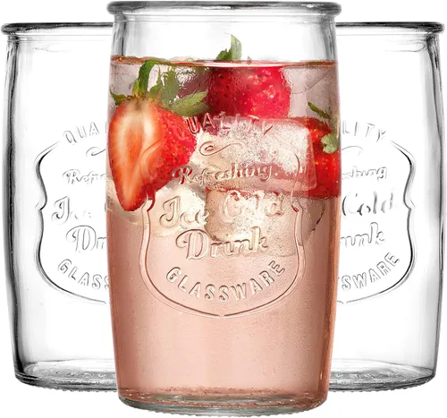 Glaver's Juego de 8 vasos de vidrio Highball de 20 onzas, vasos altos sin tallo para uso diario, vaso vintage con logotipo frío para bar, jugo,