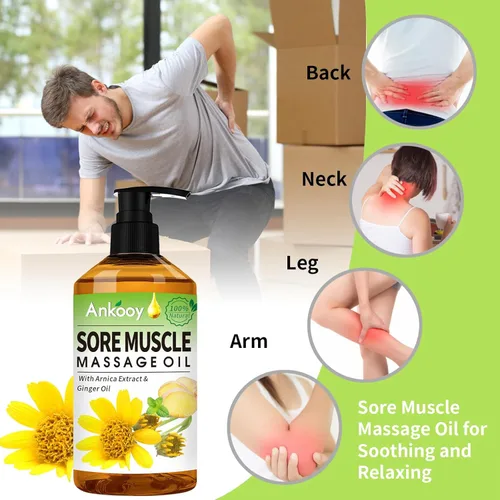 Miniatura 4 de Paquete de 3 aceites de masaje para terapia de masaje, aceite de árnica muscular dolorido y aceite de lavanda relajante y aceite de jengibre
