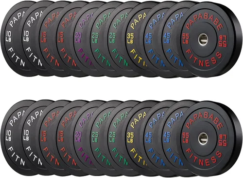 Miniatura 24 de Papababe Placas de peso, juego de placas de pesas de 2 pulgadas, placas de peso de goma protectoras para el suelo, placas de parachoques de 10 a 600