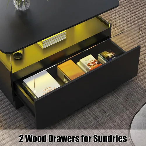 Miniatura 7 de HedoAjim Mesas de centro cuadradas con almacenamiento, mesa de centro moderna para sala de estar, mesas de centro redondas negras y 2 cajones Negro