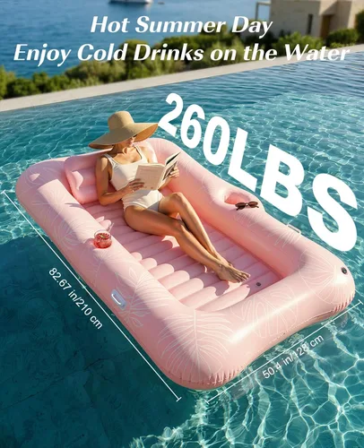 Miniatura 2 de HeySplash Inflatable Tanning Pool Lounger Float, Suntan Tub for Adults, Blow Up Sunbathing Pool with Integrated Pillow and Cup Holder, Heavy Duty