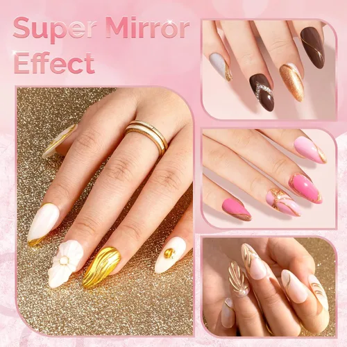 Miniatura 2 de MelodySusie 16 piezas de polvo para uñas cromado para uñas de gel, pigmento de efecto espejo metálico elegante y fino brillo tecnológico