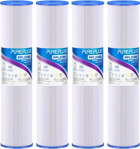 Miniatura 11 de PUREPLUS Filtro de sedimento plisado para toda la casa de 5 micrones de 20" x 4.5" para agua de pozo, cartucho de repuesto para ECP20-20BB, AP810-2