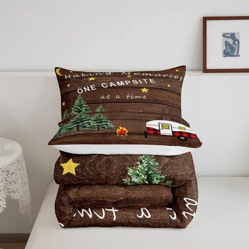 Miniatura 5 de Erosebridal Juego de edredón de campamento para niños y niñas, ropa de cama de campista tamaño twin, edredón vintage de campamento feliz