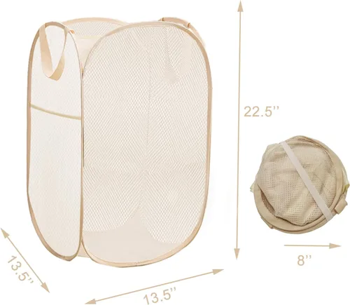 Miniatura 4 de Cesta plegable para la ropa sucia, cesta de malla para almacenamiento para dormitorios universitarios, viajes, cruzar, acampar, color beige