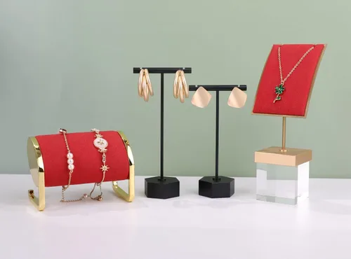 Miniatura 7 de GemeShou Soporte en T de metal negro, 2 piezas para exhibición de aretes, barra en T, soporte de joyería para fotografía minorista. Base hexagonal