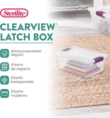 Miniatura 3 de Sterilite ClearView - Paquete de 12 cajas de pestillo de 6 cuartos de galón, contenedores organizadores apilables con tapas de pestillo