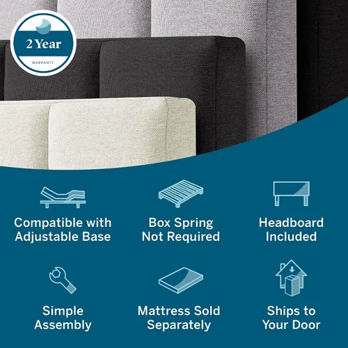 Miniatura 6 de Lucid - Cama de plataforma tapizada con un cabecero tapizado, de madera resistente, no requiere somier Negro