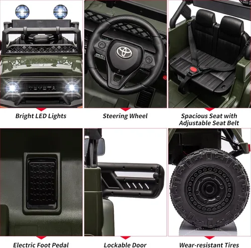 Miniatura 2 de Auto de paseo de 12 V para niños, camión Toyota con licencia, automóvil eléctrico para niños con control remoto, música, luces LED, sistema de Verde