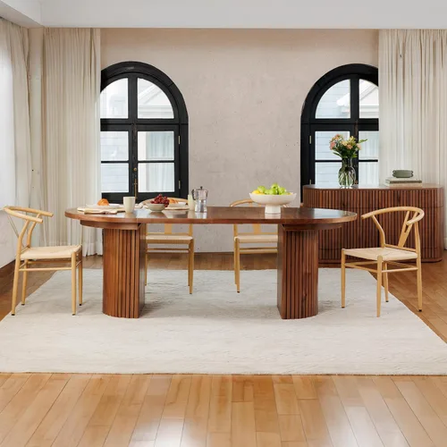Miniatura 15 de Transformer Table - Mesa de comedor redonda extensible de madera maciza, mesa de comedor redonda extensible, muebles modernos que ahorran espacio