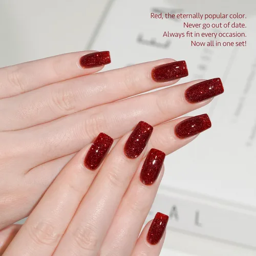 Miniatura 3 de GAOY - Juego de 6 esmaltes de uñas en gel de color rojo borgoña, incluido el kit de esmaltes en gel de color rojo vino cereza oscuro con luz