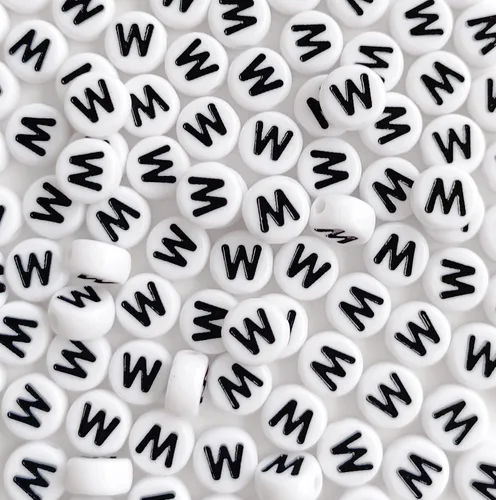 Miniatura 25 de 100 cuentas de letras acrílicas del alfabeto para hacer joyas, cuentas redondas blancas de la letra R para hacer pulseras, collares, llaveros, 0Flat