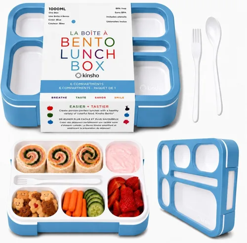 Miniatura 15 de Contenedor de lonchera Bento-Box para niños, niñas, mujeres, kit de 6 compartimentos para porciones escolares, cajas de comida o aperitivos para Rosa