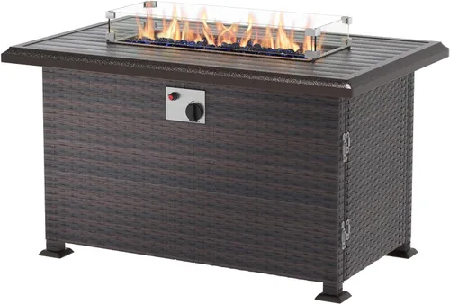Miniatura 8 de Mesa redonda de propano de 48 pulgadas, 55000 BTU de combustión automática de gas con mesa de acero, llama ajustable, parabrisas, tapa