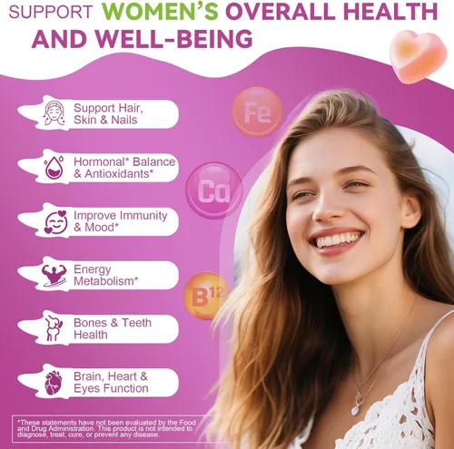 Miniatura 2 de Totaria Gomitas multivitamínicas sin azúcar para mujer con hierro, multivitamínico para mujer con vitaminas C, D3 K2, B12, B6, gomitas rellenas