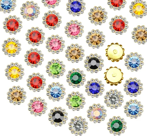 Miniatura 5 de 160 diamantes de imitación para coser de 0.472 pulgadas, base de metal, diamantes de imitación para coser en ropa, zapatos, aretes, cinturón