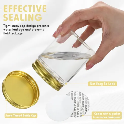 Miniatura 5 de Wesiti - 60 piezas de recipientes de plástico transparente de 8 onzas con tapas doradas roscadas; envases de plástico transparentes, redondos