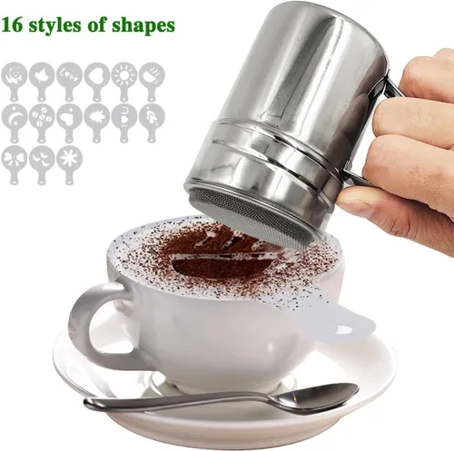 Miniatura 5 de SENHAI - Mezclador de azúcar en polvo con asa, 2 unidades de acero inoxidable para azúcar, pimienta, canela, harina en polvo con moldes