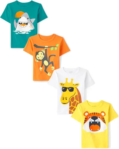 Miniatura 8 de The Children's Place Baby Boys and Toddler Dinos,Animals,Cars Short Sleeve Graphic T-Shirts,4 Pack Iguana/Perezoso/Tiburón/Animales