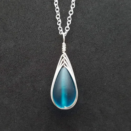 Miniatura 4 de Yinahawaii Collar de cristal de mar hecho a mano, joyería hawaiana para mujer, collar de lágrima trenzada, joyería única de cristal de mar