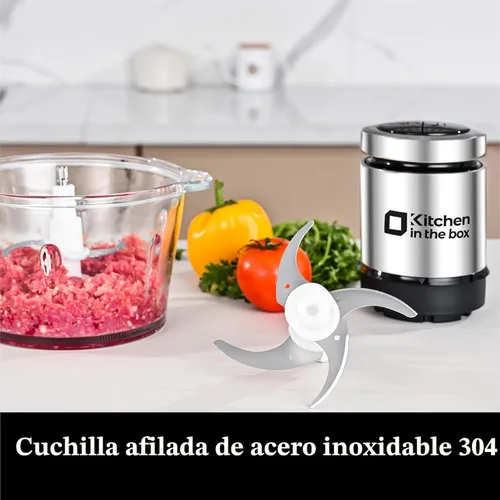 Miniatura 6 de Kitchen in the box Procesador de alimentos, picadora eléctrica de carne y picadora de alimentos con potente picador de verduras de 400 W, 2 cuencos