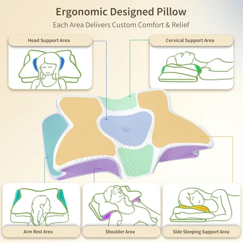 Miniatura 2 de Almohada cervical para el cuello para dolor de cuello, almohada ortopédica de espuma viscoelástica con diseño contorneado, almohadas de apoyo