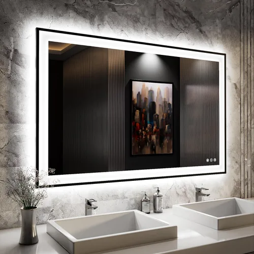 Miniatura 75 de ISKM Espejo LED con marco para baño de 40"x30", espejo de baño LED regulable con luces, antivaho, espejo iluminado frontal y retroiluminado de 3