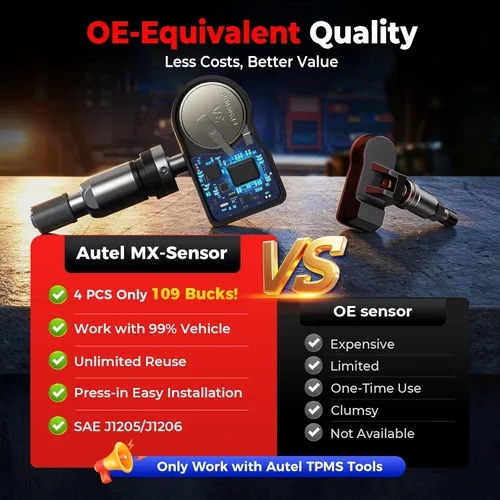 Miniatura 6 de Autel Juego de 4 sensores TPMS, sensor MX, sensor de presión de neumáticos MaxiTPMS 2 en 1 (315 MHz + 433 MHz), sensor OE de inserción programable
