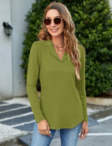 Miniatura 3 de Rapbin Camisa de cuello de muesca para mujer, cuello en V, manga corta, casual, túnica