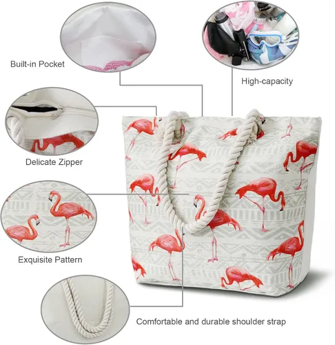 Miniatura 3 de weallbuy Bolsas de playa para mujer, impermeable, a prueba de arena, bolsa de lona con cremallera