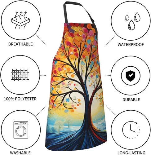 Miniatura 4 de Delantal de pintura de artista con 2 bolsillos, delantales artísticos, regalos para mujeres y hombres, batas de cocina de mariposa, Árbol con puntos