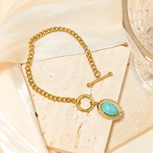 Miniatura 6 de Fannifen - Pulsera ovalada para mujeres, adolescentes y niñas, con cierre OT, joyería exquisita, regalo, Acero inoxidable, Sin gemas.