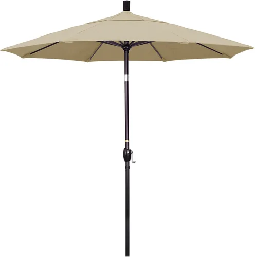 Miniatura 20 de California Umbrella Sombrilla redonda de aluminio de 7.5 pies, manivela elevadora, botón de inclinación, poste de bronce, Sunbrella Air Blue