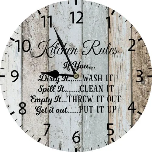 Reloj de pared de madera vintage con diseño de reglas de cocina, funciona con pilas, no hace tictac, reloj de 10 pulgadas, reloj de madera rústico