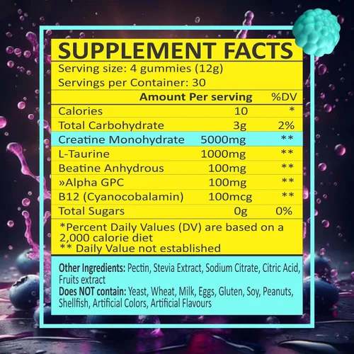 Miniatura 7 de Gomitas de monohidrato de creatina, 0.18 oz, crecimiento muscular, creatina preentrenamiento para hombres y mujeres, creatina saborizada