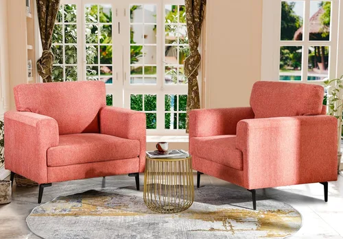Miniatura 10 de Silla decorativa de gran tamaño, sillas tapizadas para sala de estar, sofá individual con patas de metal, cómoda silla de lectura de tela de lino