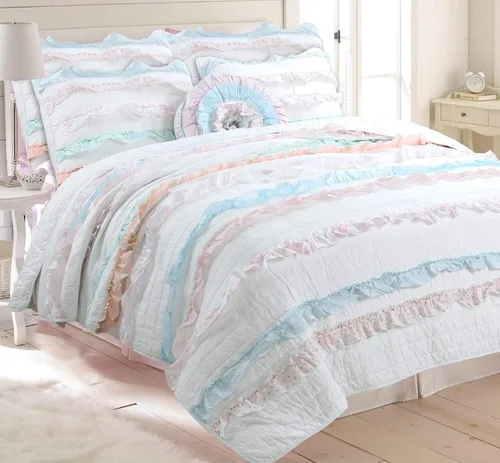 Miniatura 10 de Cozy Line - Juego de edredón de rayas verdes lavanda y puntos morados, 2 piezas, 100% algodón, reversible, para todas las estaciones, con fundas