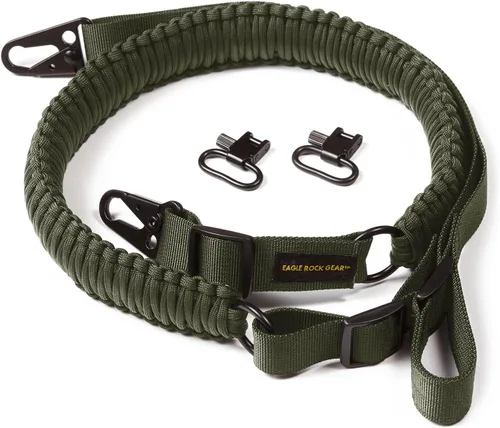 550 Paracord - Eslinga de pistola de 2 puntos para fusiles, escopetas, ballestas, Airsoft, con correa ajustable fácil, clips HK, giratorios, diseño