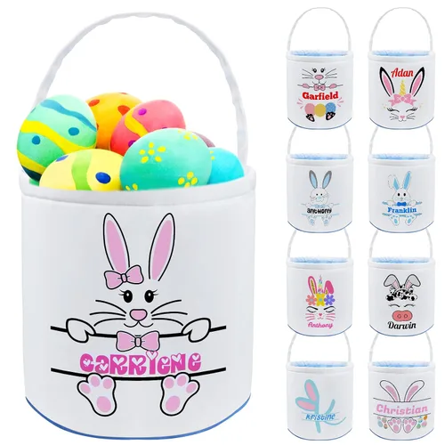 Miniatura 18 de Cesta de Pascua personalizada con nombre, bolsas de lona personalizadas para niños, cestas de Pascua para bebés, niños y niñas, color azul