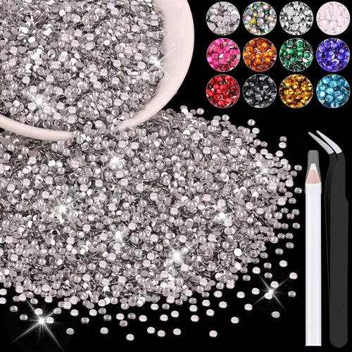 12000 diamantes de imitación de resina de 0.079 pulgadas a granel para manualidades (transparente), cristales deslumbrantes con parte trasera plana