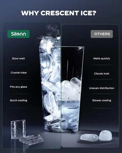 Miniatura 3 de Silonn Crescent - Máquina de hielo para encimera, fusión lenta y hielo cristalino, máquina de hielo autolimpiante con grosor de hielo ajustable