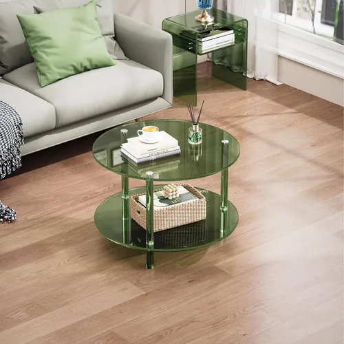 Miniatura 2 de Mesa de centro acrílica, pequeña mesa de centro moderna redonda para sala de estar, verde