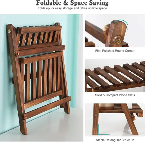 Miniatura 6 de Jotsport Soporte de mesa de 2 niveles para plantas, estilo escalón, organizador de almacenamiento de escritorio, estante de exhibición de madera