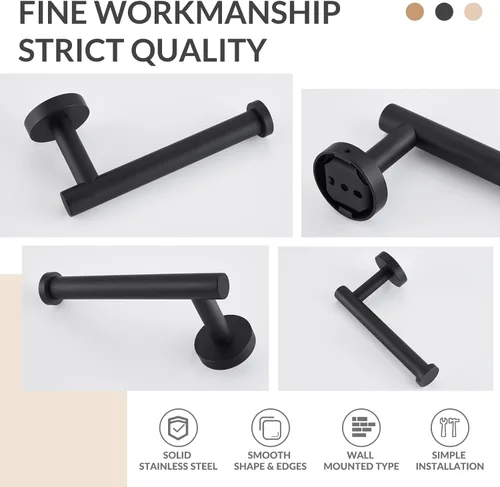 Miniatura 7 de APLusee Portarrollos de Papel Higiénico Negro Mate, Percha para Rollo de Papel de Acero Inoxidable, Dispensador Redondo de TP para Montaje en Pared