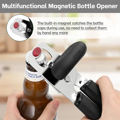 Miniatura 6 de Beneno Abrelatas manual resistente con tapa magnética levantador y abridor de botellas, abrelatas manual con agarre ergonómico suave, perilla