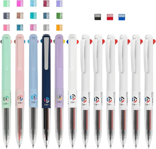 Miniatura 7 de Woomer 12 bolígrafos multicolor en gel, 0.5mm, 3 en 1, bolígrafos de tinta multicolor, 18 colores retráctiles para planificadores, oficina, 18
