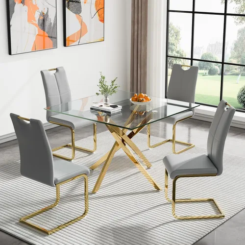 Miniatura 17 de Juego de mesa de comedor redonda de 3 piezas para 2, mesa de cocina moderna de vidrio plateado y sillas para 2 con sillas tapizadas, juego de mesa