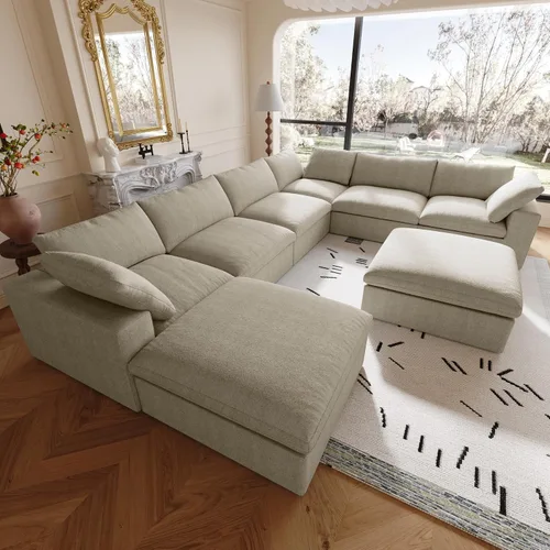 Miniatura 9 de Sofá seccional modular Cloud, sofá en forma de U con relleno de plumón para sala de estar, juegos de sala de estar de 8 plazas extragrandes