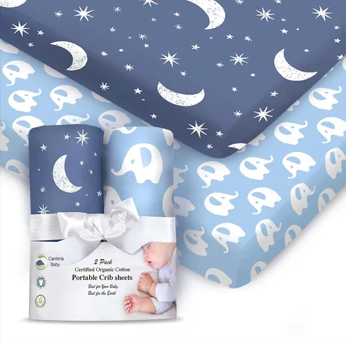 Sábanas bajeras 100% de algodón orgánico perfectamente compatibles con Graco Pack n Play, Babyletto, Pamo Babe, Hiccapop, Dream on Me, Evenflo, Baby