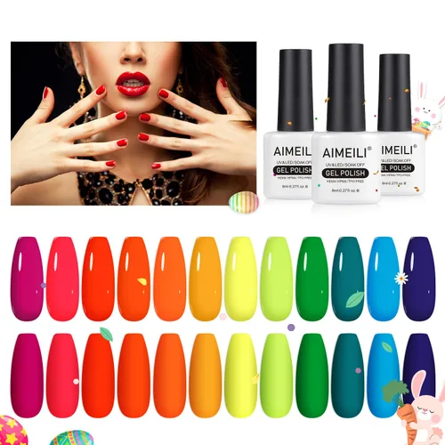 Miniatura 7 de AIMEILI Hema Free - Juego de esmaltes de uñas de gel, libre de crueldad, vegano, colección neón, 12 colores, rosa intenso, azul, amarillo, verde